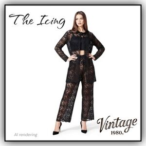 The Icing Vintage Black Embroidered Lace Pants w/ Longline Jacket Size